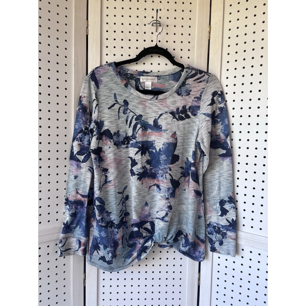 Christopher & Banks Women's M Floral‎ Colorful Long SLV Knot Front Shirt